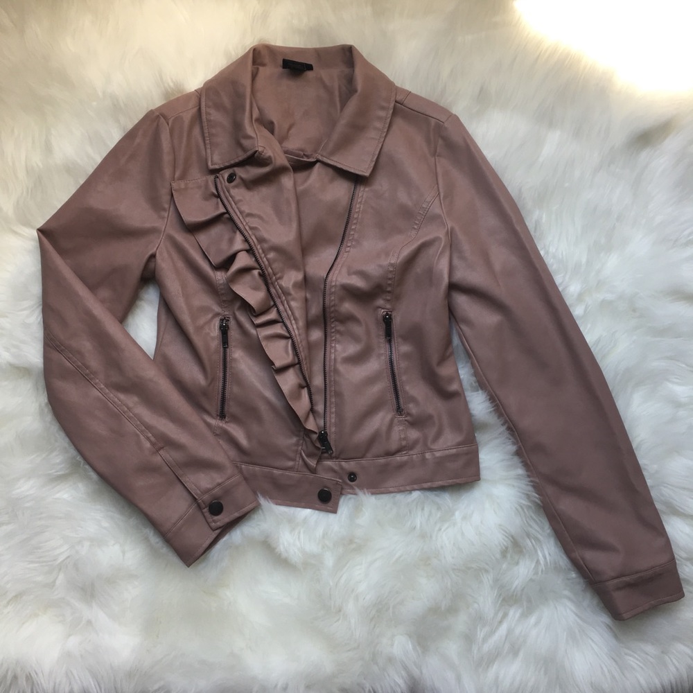 Blush Faux Leather Ruffle Jacket